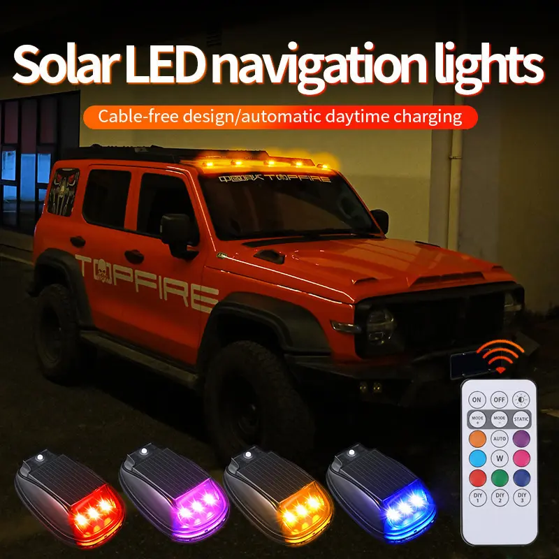 high-speed new portable Roof light LED Solar Remote Control Wiring Free Flash Car Navigation Light Motorcycle Flashing Light Warning Light Signal Lamp