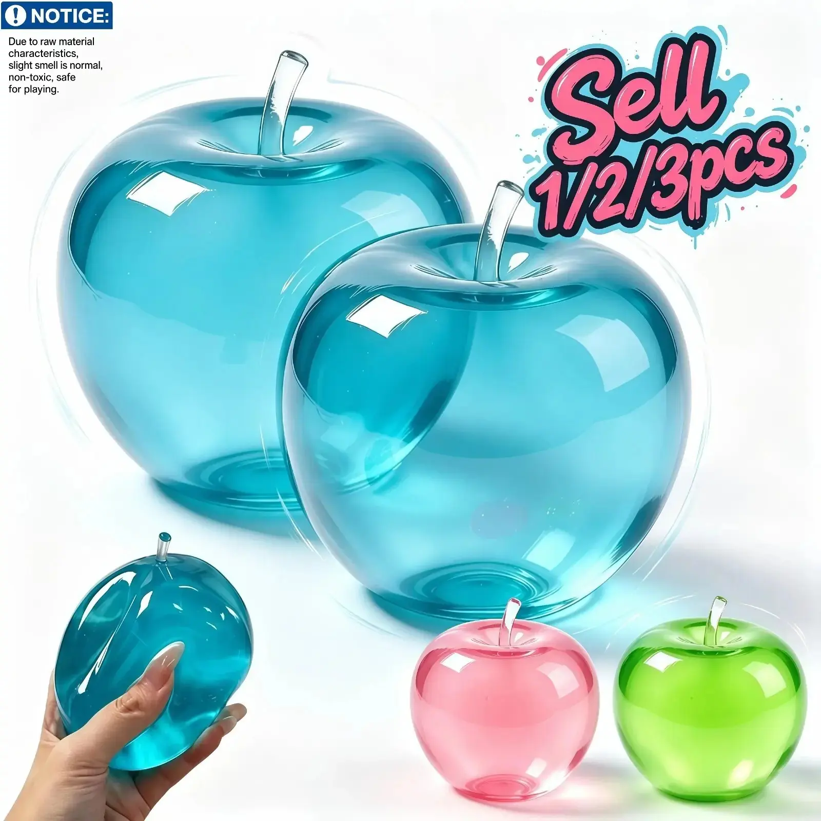 Large Crystal Apple-Shaped Squeeze Toy Set, Slow-Rebound Stress Relief Squishies, Ultra-Thin Malleable Cream-Textured Handmade Squishy Ball, Soft and Cute, Fruit Squishies