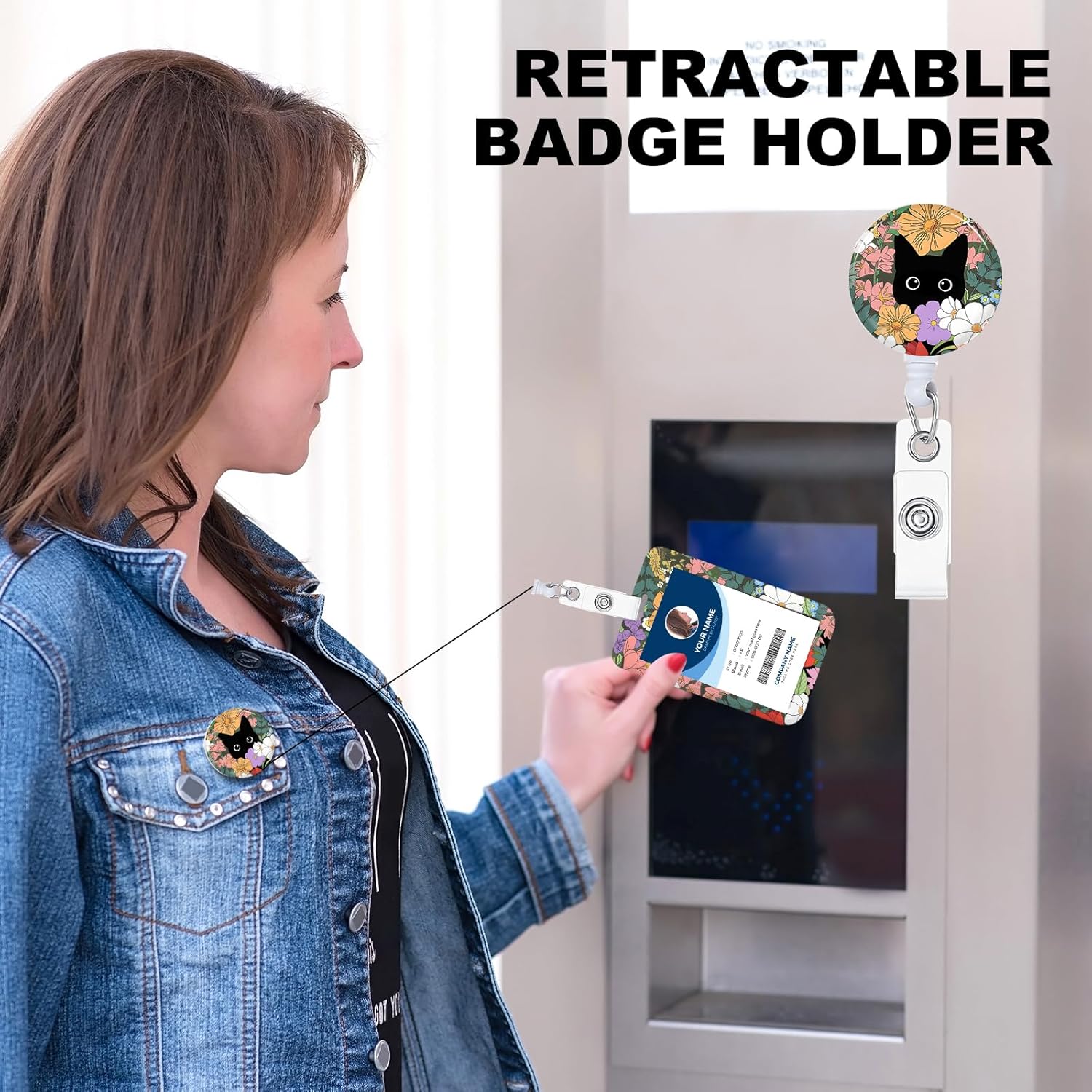 3-piece set Black Cat Badge Clip with Retractable Reel Expandable ID Card Holder with Name Clip ID Card Holder Suitable for Teachers, Nurses, Doctors, Students, Office Workers