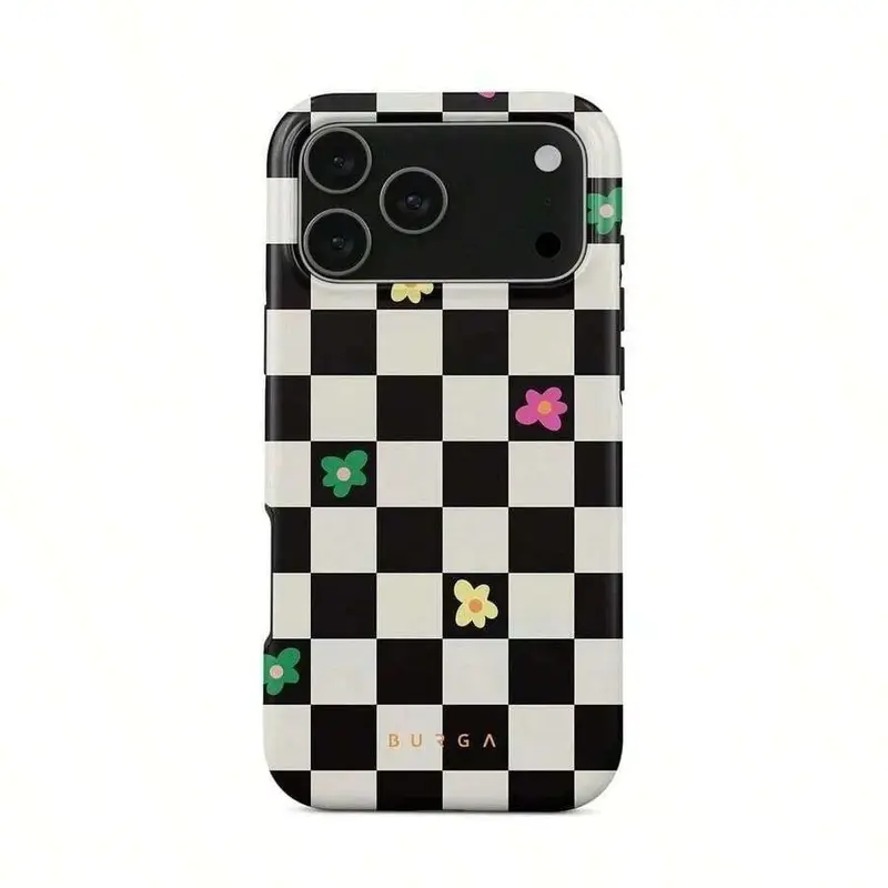 Lunch Break Burga Retro Floral Checkered Dual Layer Shockproof Phone Case High Quality Durable Protective Cover Compatible With IPhone 11 12 13 14 15 16 17 Pro Max