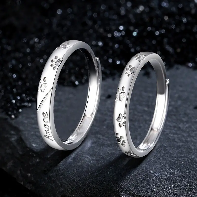 Ring Couple Rings Cute Paw‑Print Themed Ins‑Aesthetic Niche Luxury Unisex Matching Couple Ring Finger Jewelry for Daily Wear Date Night Anniversary Occasions