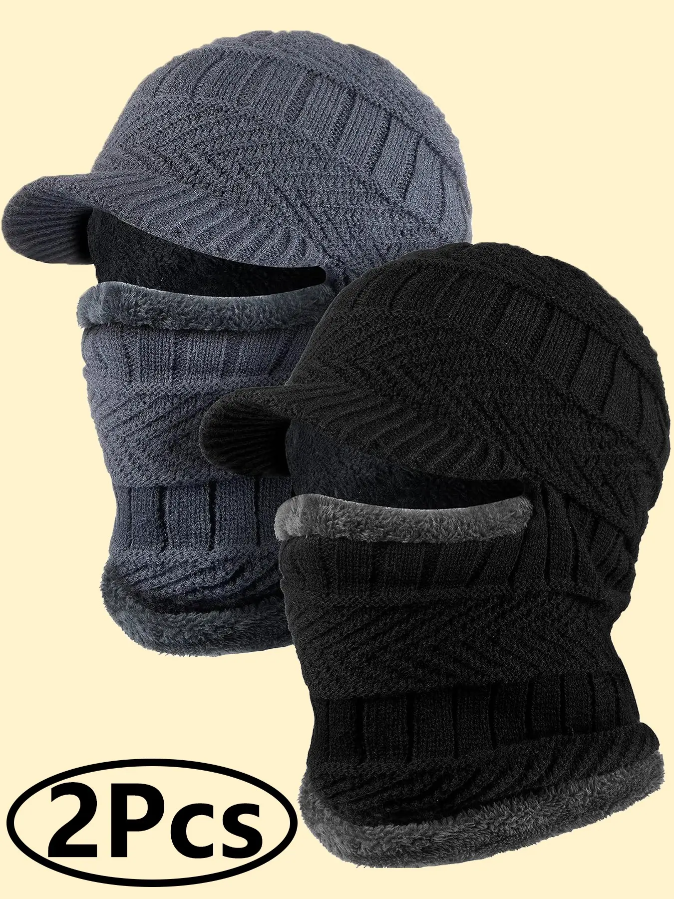 2PCS Winter Balaclava Ski Mask Fleece Lined | Warm Knitted Face Cold Weather Neck Gaiter Covering, Extended Protection for Cycling Skiing Outdoor Sports Windproof