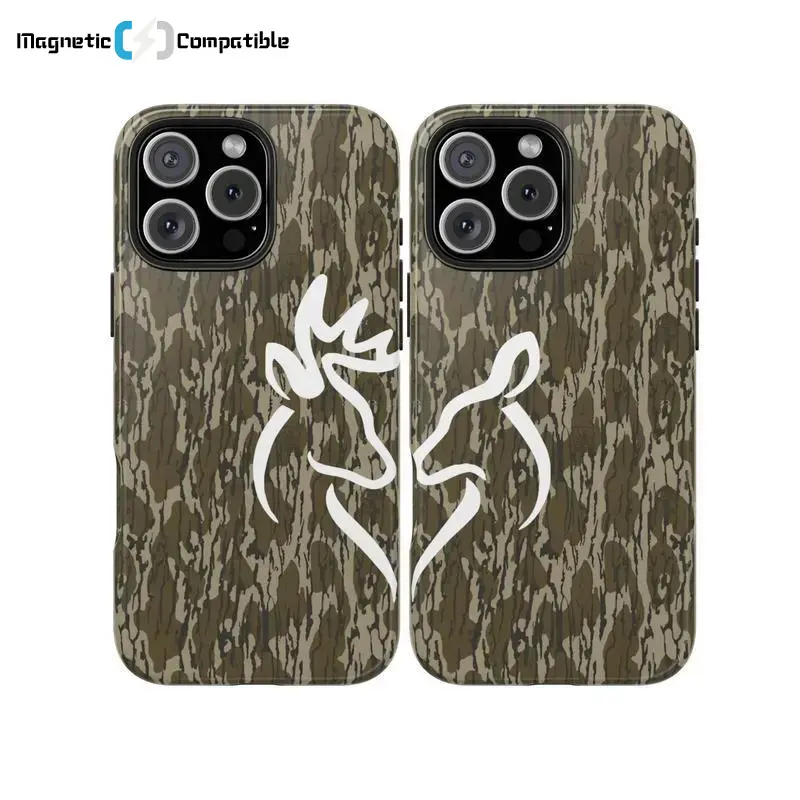[Dual Layer 2 in 1]Magnetic Compatible with Phone Case, Vintage Buck and Doe Kissing Couple Camo Phone Case, bottomland Camo, Ol School Camo Aesthetic For iPhone