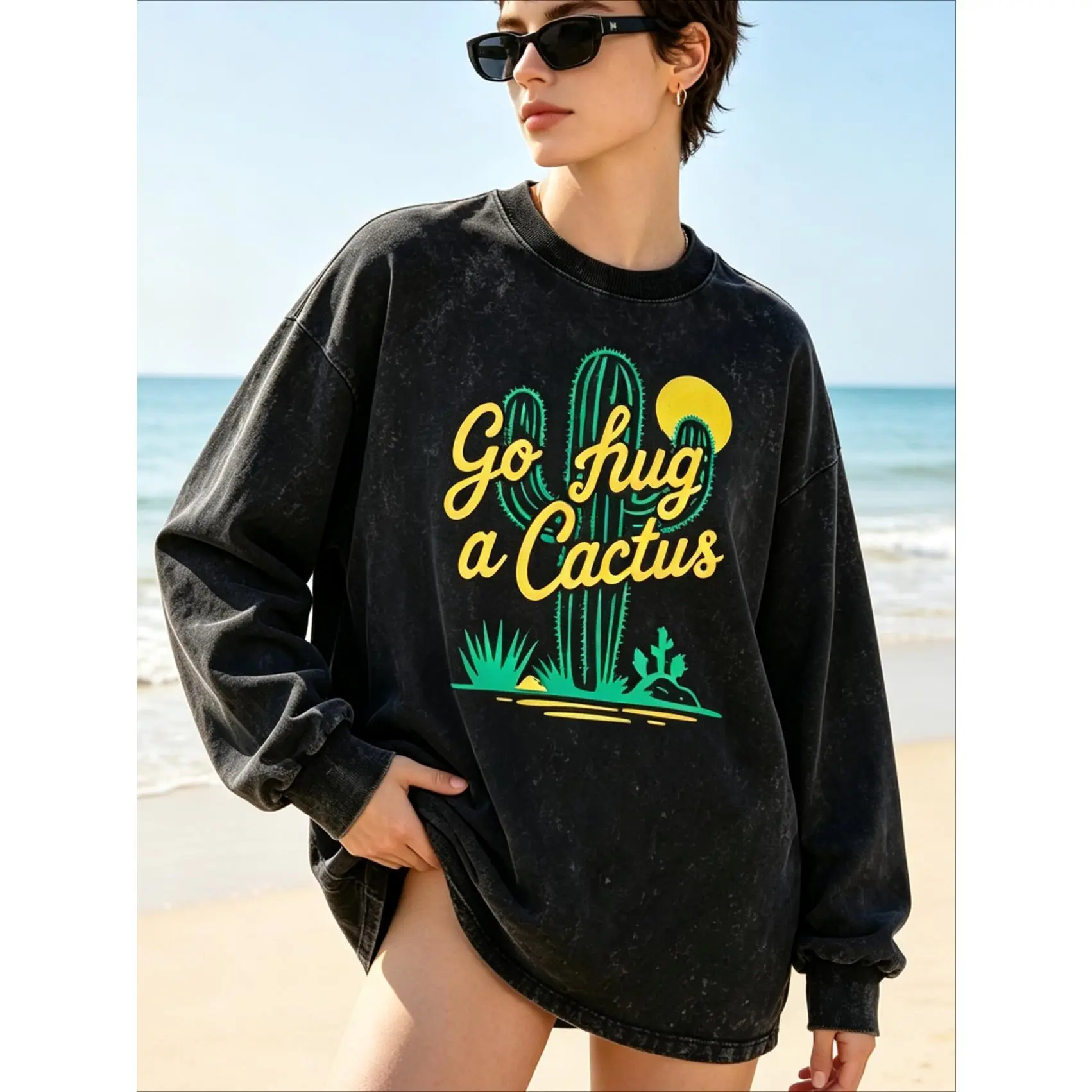 Go Hug A Cactus Sweatshirt, Funny Cactus Graphic Sweatshirt, Anthropomorphic Desert Top, Humorous Free Hugs Cactus Sweatshirt, Gift for Adults