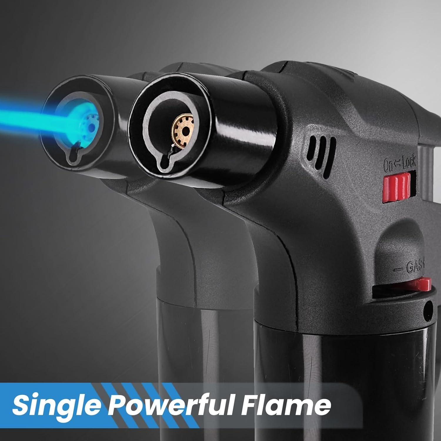 Torch Lighters Butane Refillable Lighter Single Jet Flame Powerful Windproof Torch Lighter with Safety Lock Multi Utility Mini Gas Lighter Blow Torch Lighters for Candle Fireplace Camping Grill BBQ Kitchen(No Fuel)