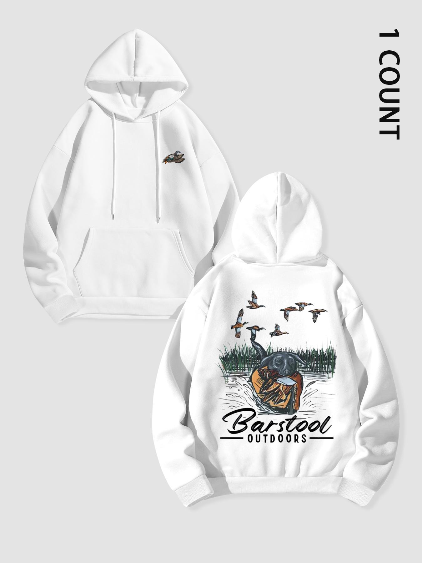 Unisex Men's Duck Hunting Graphic Print Pocket Drawstring Hoodie, Regular Fit Casual Long Sleeve Hooded Sweatshirt, Men's Top for Outdoor Activities, Casual Streetwear Sweatshirt, Graphic Hoodies