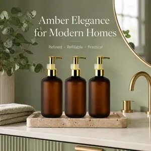 3 Pack 250ML Amber Frosted Dispenser Bottles, Reusable Pump Bottle Set, Refillable Bottle for Shampoo, Conditioner, Lotion, Hand Soap, Eco-Friendly Storage Solutions, Liquid Soap Dispenser