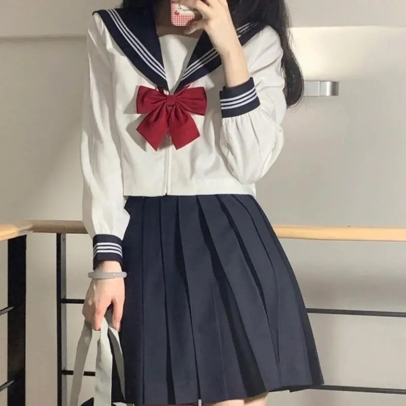 Japanese JK Orthodox Basic Style Kansai Collar Sailor Suit - Short Sleeve Suit, Cosplay Costumes for School Students, Accessories, Polyester, Suit Set