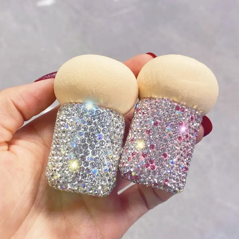 0047 Rhinestone-Decorated Diamond Mushroom Head Puff, White Soft Dry-Wet Dual-Use Expanding Cosmetic Sponge Blender for Indoor Recreation Equipment, Expanding Puff