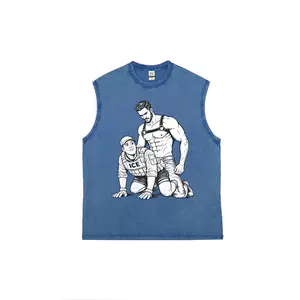 Men's Sleeveless Washed Tank Top with Cowboy & Police Print - Regular Fit Sexy Muscle Tee for Summer