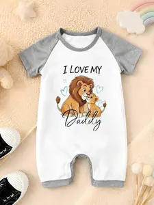 Cute Baby Onesie with Dad Print, Unisex Short Sleeve Romper, Perfect for Daily Crawling & Outdoor Wear, Ideal Gift for Newborns
