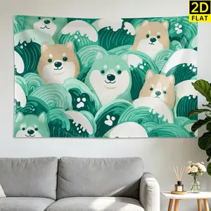 Cute Shiba Inu Dog Wave Pattern Wall tapestry,Large size Printed Horizontal Tapestry blanket,Polyester Fabric Wall Hanging for living room,bedroom,No Installation Required,Indoor,Outdoor,Gift for Family and Friends