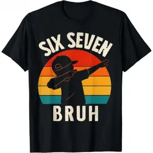 Men's Round Neck Shortsleeve Graphic T-Shirt - Soft Natural Fashion Human Menswear, 6 7 Dabbing Numbers Bruh Meme Funny Design, Casual Sports Streetwear Top
