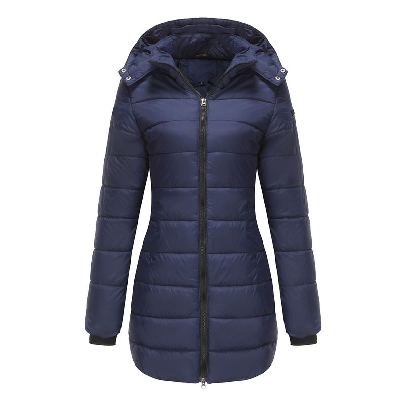 BIGWIG women's autumn and winter long warm parka, detachable hood, windproof and warm down jacket, autumn and winter warm cotton jacket, windproof and waterproof jacket, windproof and waterproof jacket, mid-length slim warm hooded cotton jacket