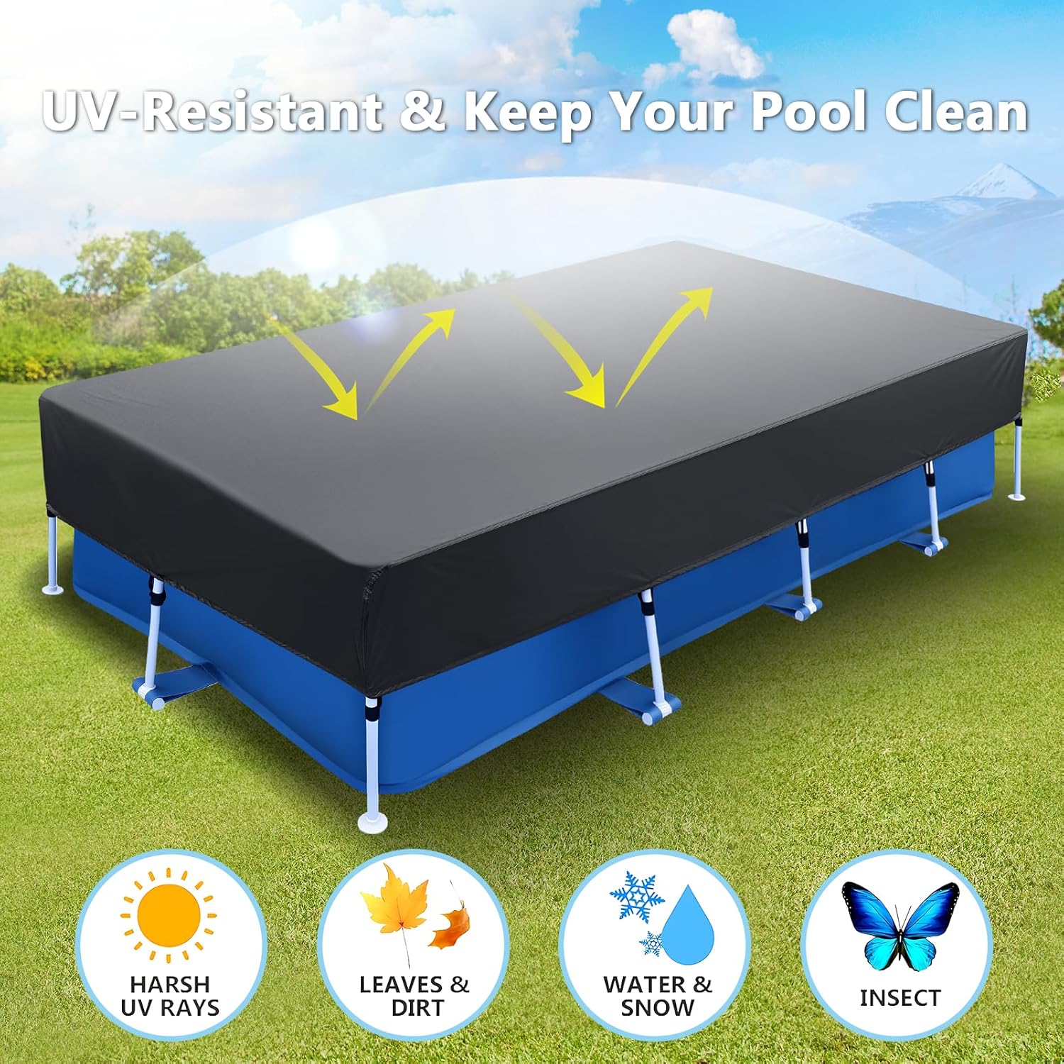 157x83 in Rectangular Pool Cover for Above Ground Pool 13x7 Rectangle Pool Cover Protector Drawstring Design 13ft Winter Pool Cover for Cold and UV Resistant,  Winter