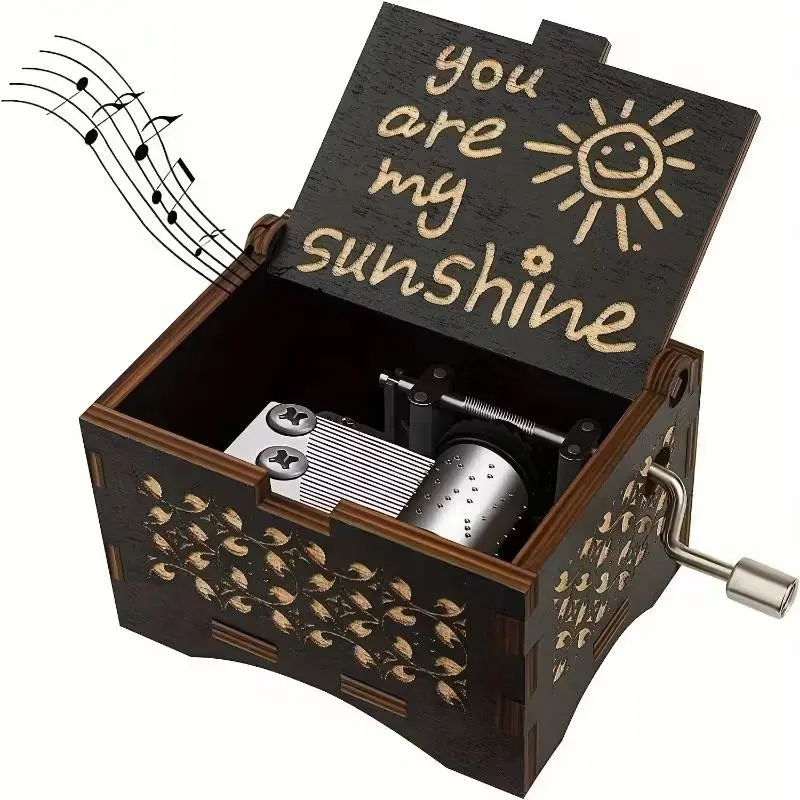 Wooden Music Box You Are My Sunshine, Vintage Octave Box, Hand Crank Music Box, Clockwork Music Box, Perfect Gift for Valentine's Day, Birthday, Anniversary, Christmas