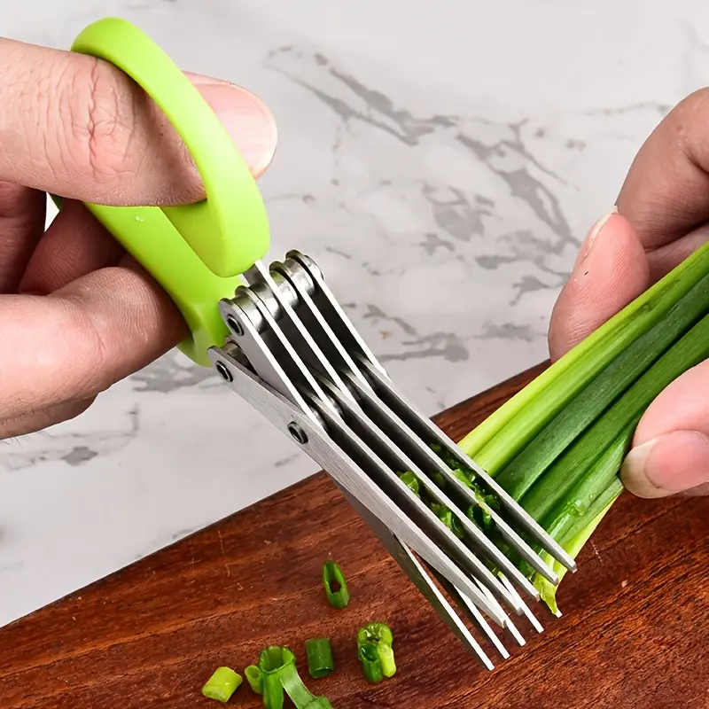 5 Layers Stainless Steel Kitchenware Kitchen Scallion Scissors with Cleaning Brush, Ergonomic Handle Food Grade Multi-purpose Cooking Shears for Scallions, Kelp, Seaweed & Vegetables