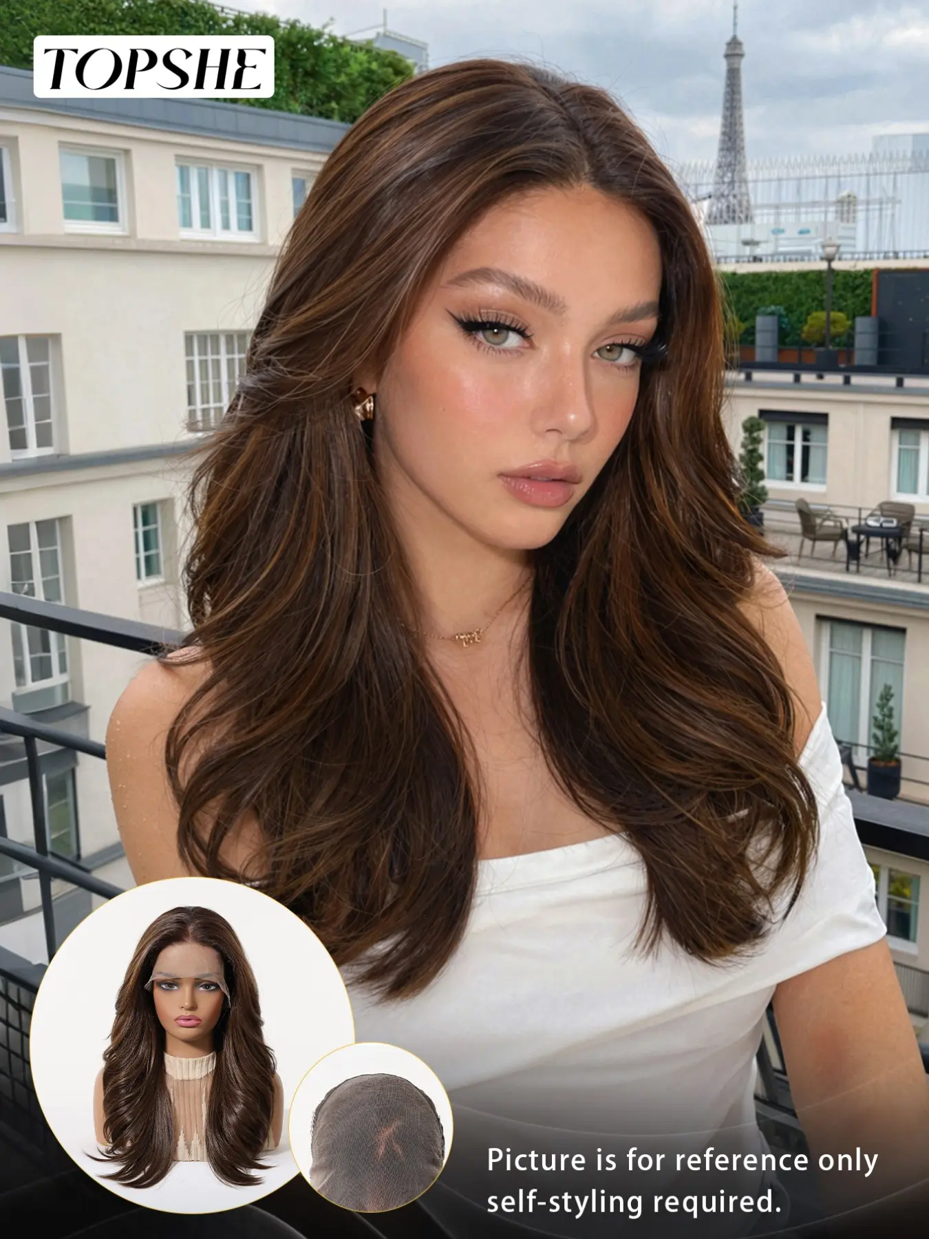 Topshe Hot Selling 13×6 Wide Lace Front Long Loose Layer Wavy Wig, Solid Rich Chocolate Brown, Futura Heat Resistant Fiber, Glueless Wear & Go For Daily Party Photoshoot, Glueless Wigs