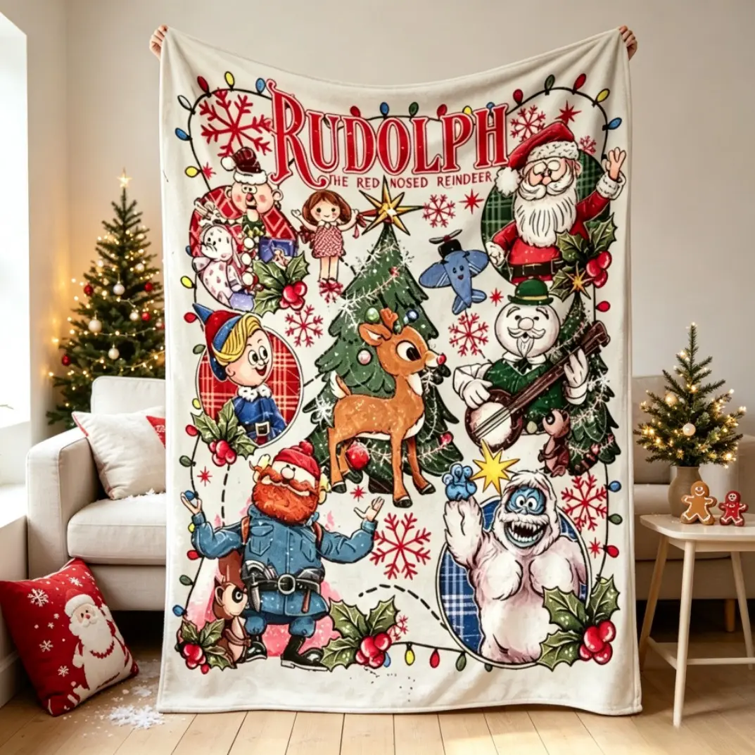 Red Nose Reindeer Christmas Flannel Blanket, Soft Lightweight Cozy Plush Fleece Throw Blanket for Adults & Kids, Warm All Season Blanket for Sofa Bed Couch Movie Night Winter Holiday Home Decor Christmas New Year Gift