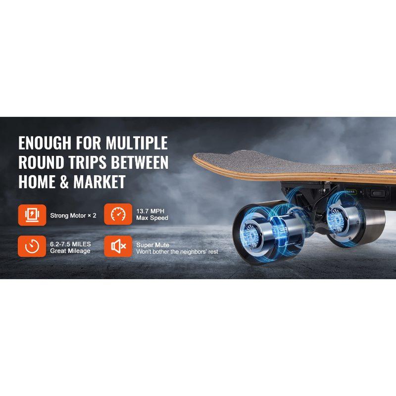 VEVOR Electric Skateboard with Remote, 13.7 Mph Top Speed 7.5 Miles Max Range Skateboard Longboard, 3 Speeds Adjustment Skateboards, Easy Carry Handle Design, Suitable for Adults Teens Beginners