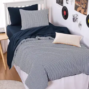 - Striped Comforter Set, Ticking Stripe Vertical Pinstripe Neutral Farmhouse Pattern Printed, Soft Lightweight Bedding, 3 Pieces, Navy Blue, Twin/Twin XL Size