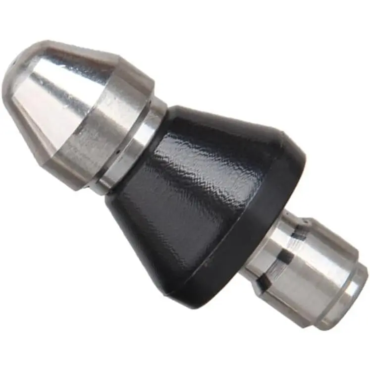 Washer Sewer Jetter Nozzle 5000 PSI 3/8 Inch Quick Disconnect Plug | 1 front jet at 0? that clears blockages, 6 rear jets at 30? flush out debris loosened by the front jet