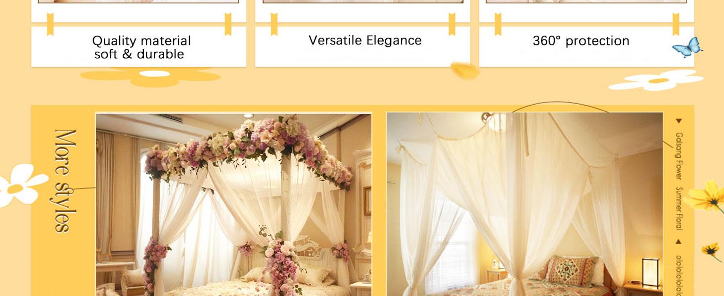 4 Corners Post Net - Cozy Drape Netting 3 Opening Bed for Girls Bed Boys Adults (Twin,White)