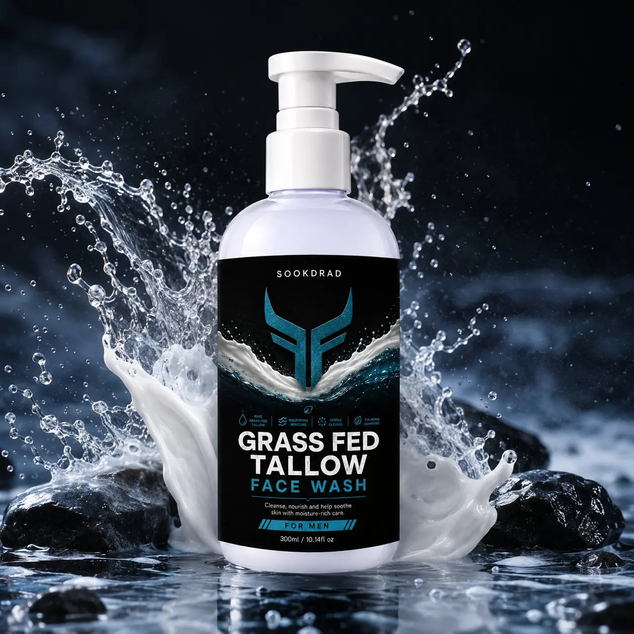 Grass Fed Tallow Face Wash, grass fed tallow, cleanse, nourish, soothe, face, men, nourishing moisture, gentle cleanse, calming comfort, 300ml/10.14fl oz