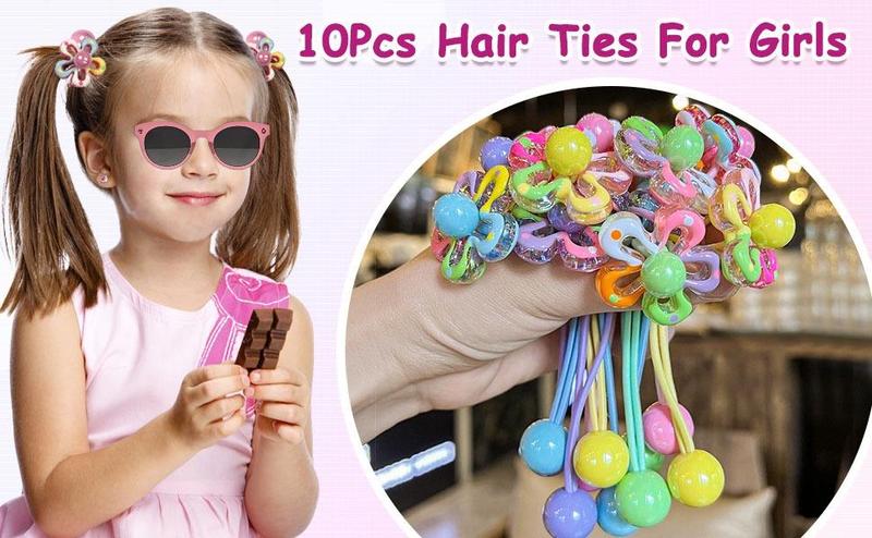 L-B50  10 Pack Hair Balls for Girls Hair,Hair Ties for Girls Toddler Kids Ponytail Holders Hair knockers Cute Hair Accessories (pink yellow blue purple green)