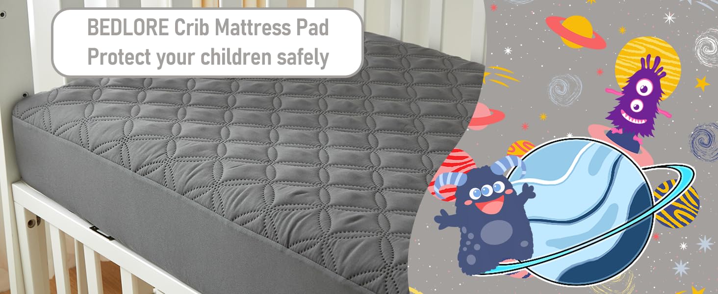 Waterproof Mattress Protector Crib, 2 Pack Soft Gray Mattress Pad, Noiseless Machine Washable Mattress Cover, Ultimate Protection for Your Baby's Crib Toddler Bed (52''x28'')