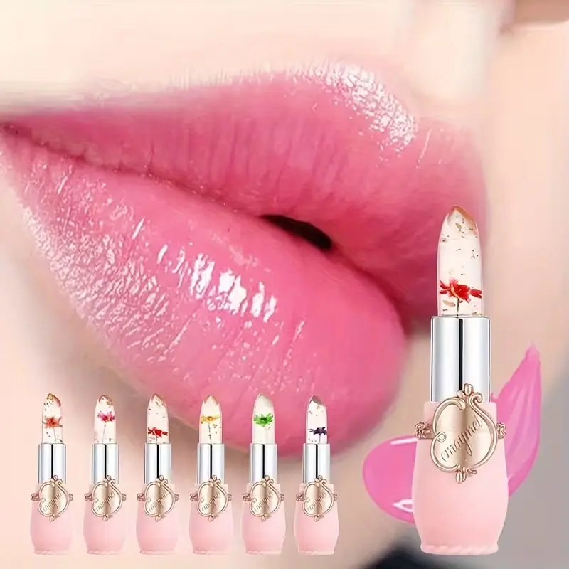 Six-Piece Flower Color-Changing Lipstick Set, Lipgloss, Transparent Jelly Temperature-Sensitive Lip Balm, Moisturizing, Long-Lasting, Perfect Gift Box, Hydrating, Gloss