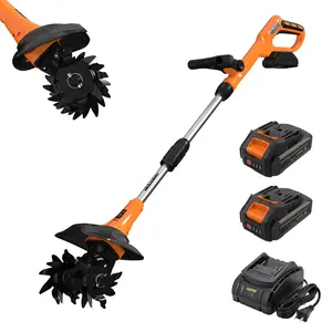 Garvee 20V Wireless Electric Garden Tiller Cultivator, Lightweight Rototiller with 4 Steel Tines, 360 RPM, 9" Working Width & 6.6" Tilling Depth, Comes with 2×2.0Ah Batteries and Charger, Perfect for Raised Garden Beds, Flower Gardens, Lawns & Vegetable