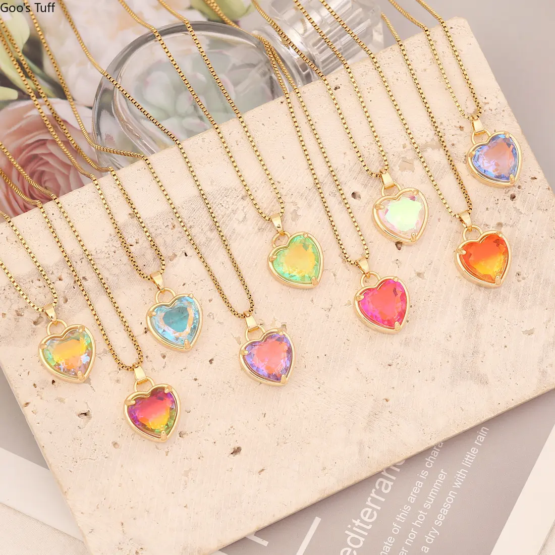 Women's Stainless Steel Gradient Color Heart Pendant Necklace, Elegant Daily Stackable Fashion Jewelry Gift