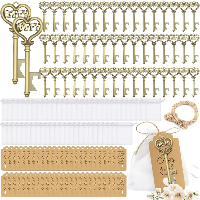 Party Favor Suit,Vintage Key Bottle Opener With Thank You Cards And Transparent Organza Bag Guest Souvenirs ,For Outdoor Wedding Gifts, Bridal Shower,Baby Shower,Birthday Ideal # cool christmas gifts funny cash gift teacher office prank love religious day