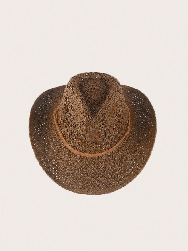 Women's Boho Style Straw Hat, Trendy Minimalist Sun Hat, Fashionable Sun Protection Hat for Summer, Stylish All-match & Exquisite Hat for Birthday Gift, Cowboy Style Hat
