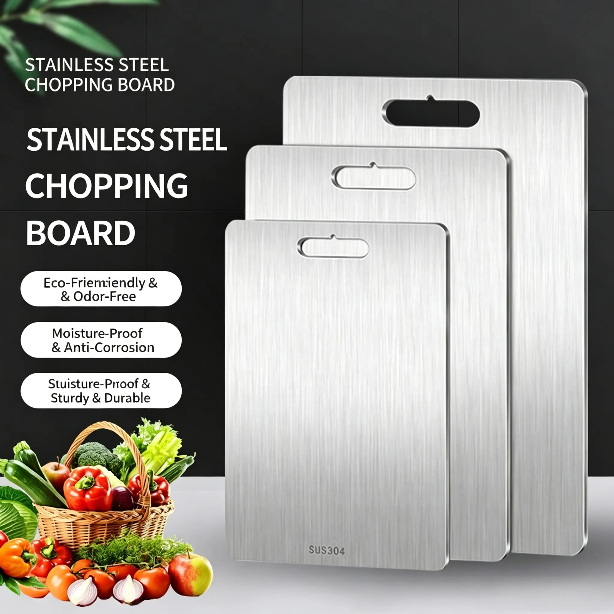 Stainless Steel Cutting Board with Lip, Large Metal Chopping Board with Counter Edge, Dishwasher Safe Non-Slip Pastry Board for Meat Vegetables & Baking