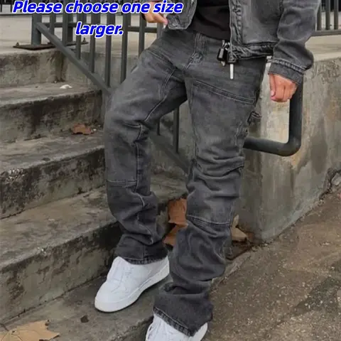 Men's Streetwear Cotton Elastic Jeans, Slim-Fit Waist Plain Design, High-Street Korean Style, All Seasons Casual Long Pants