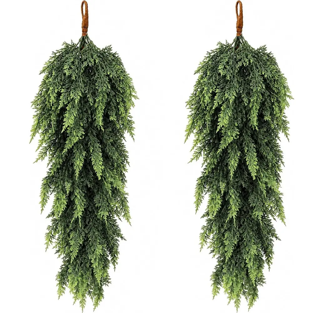 2 Pieces 23 Inch Artificial Christmas Teardrop Door Hanger, Norfolk Pine Teardrop Wreath, Indoor Outdoor Decor for Front Door Fireplace