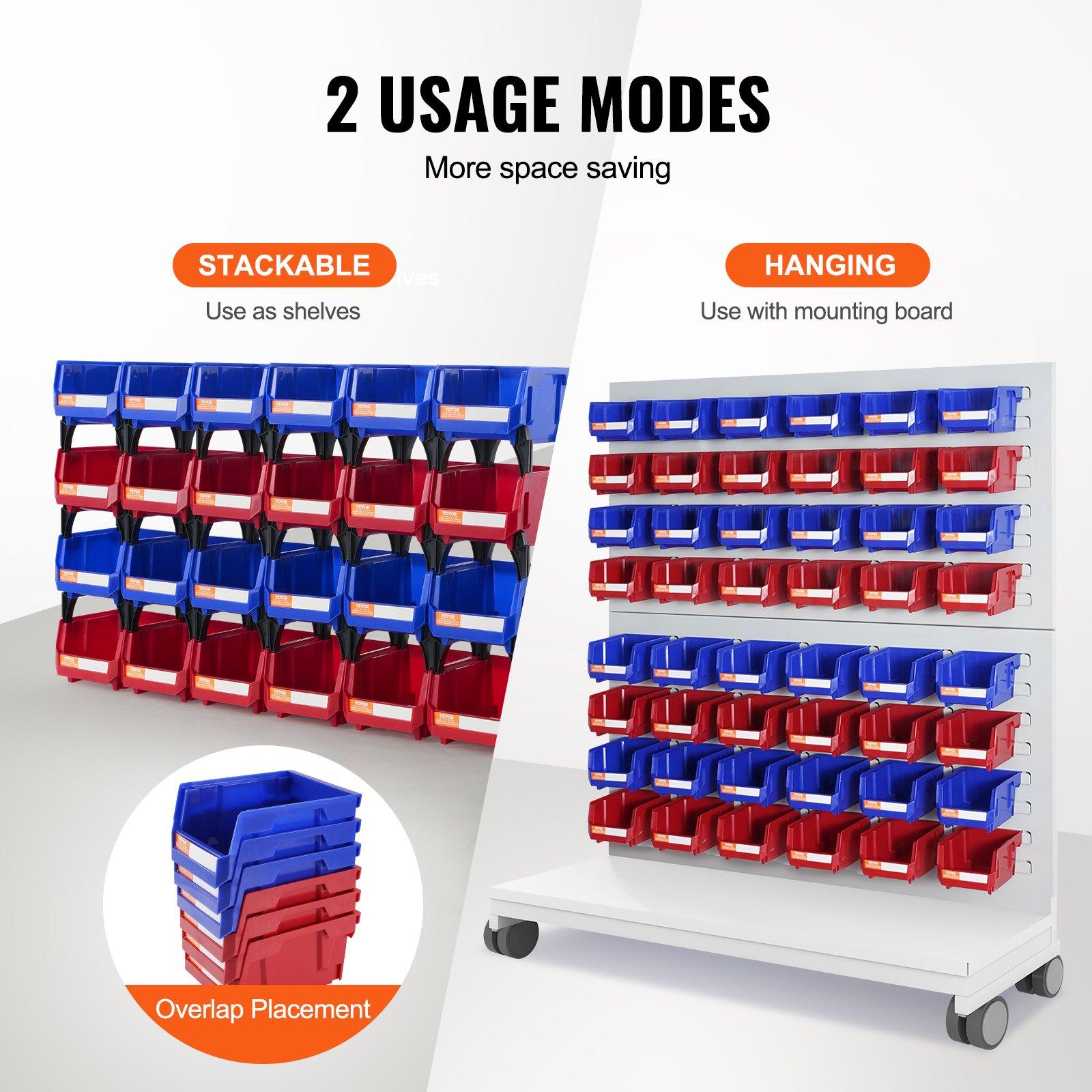 VEVOR Plastic Storage Bin, (5-Inch x 4-Inch x 3-Inch), Hanging Stackable Storage Organizer Bin, Blue/Red, 24-Pack, Heavy Duty Stacking Containers for Closet, Kitchen, Office, or Pantry Organization VEVOR Plastic Storage Bin, (5-Inch x 4-Inch x 3-Inch), Hanging Stackable Storage Organizer Bin, Blue/Red, 24-Pack, Heavy Duty Stacking Containers for Closet, Kitchen, Office, or Pantry Organization