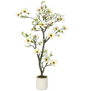 Garvee Faux Magnolia Tree – Artificial Plant, Vivid Leaves, Adjustable small stems, Decorative Moss & White Pot – Indoor/Outdoor Decor