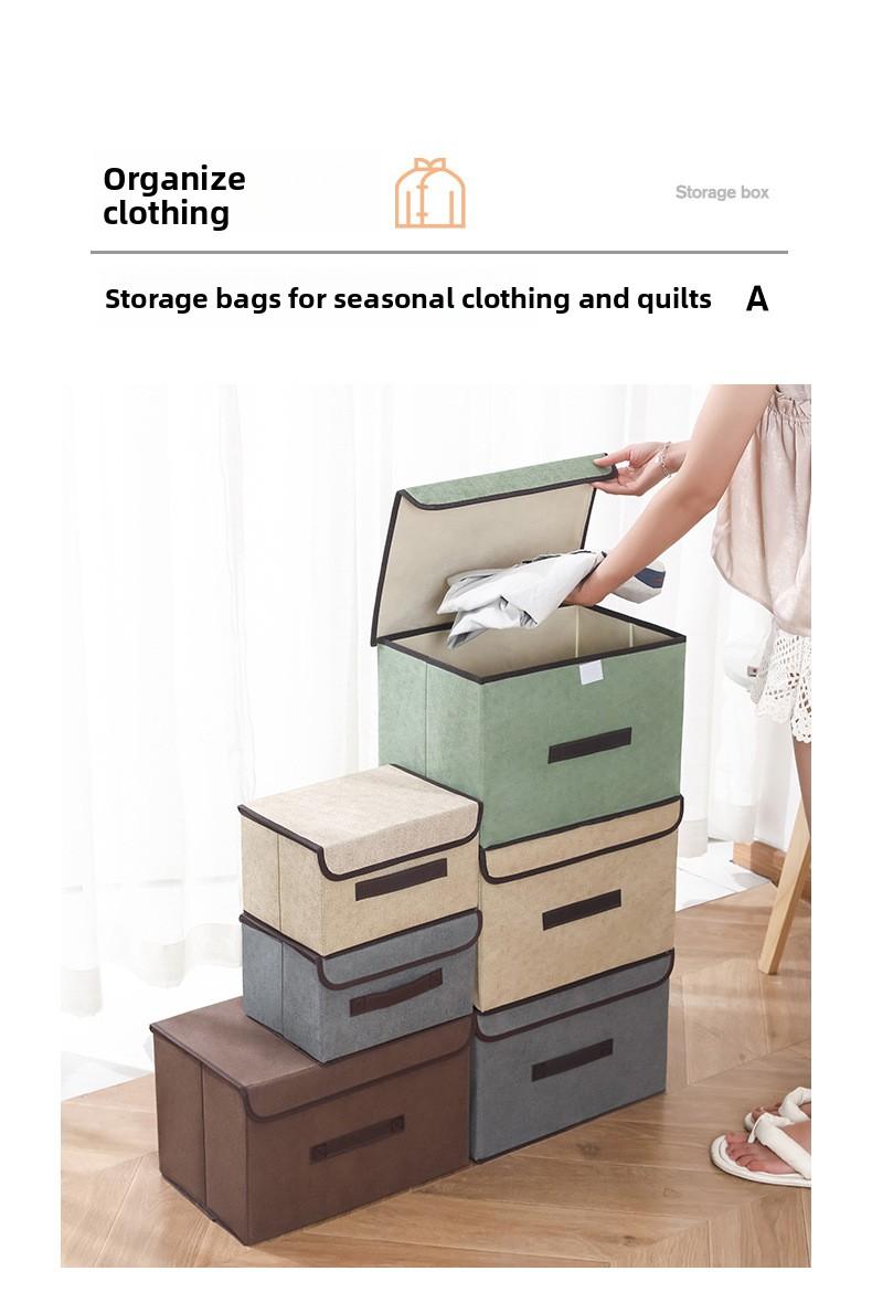 Foldable storage two-piece set home fabric organizer box multi-purpose linen cotton dustproof storage box for clothes and toys