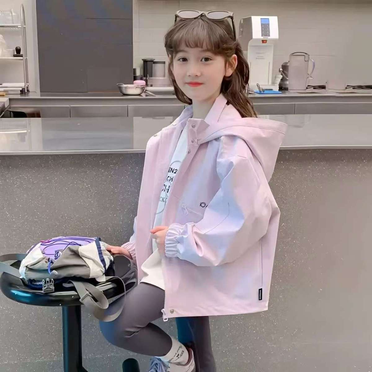 (New)Girls' Spring Fall Jacket, Cute & Cool Windbreaker Hoodie, Outdoor Playwind Coat for Big Kids