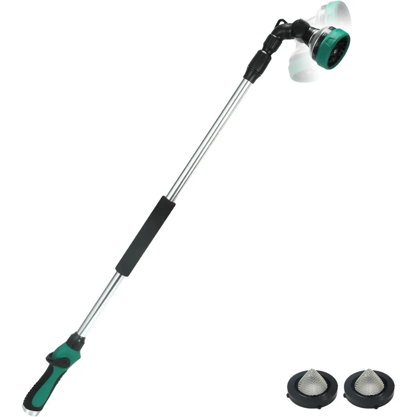 Telescoping Watering Wand for Garden Hose, 36”-54” Adjustable, 10 Spray Patterns, Heavy-Duty Hose Nozzle with Thumb Control & Pivoting Head, Ideal for Hanging Baskets and Shrubs, Green