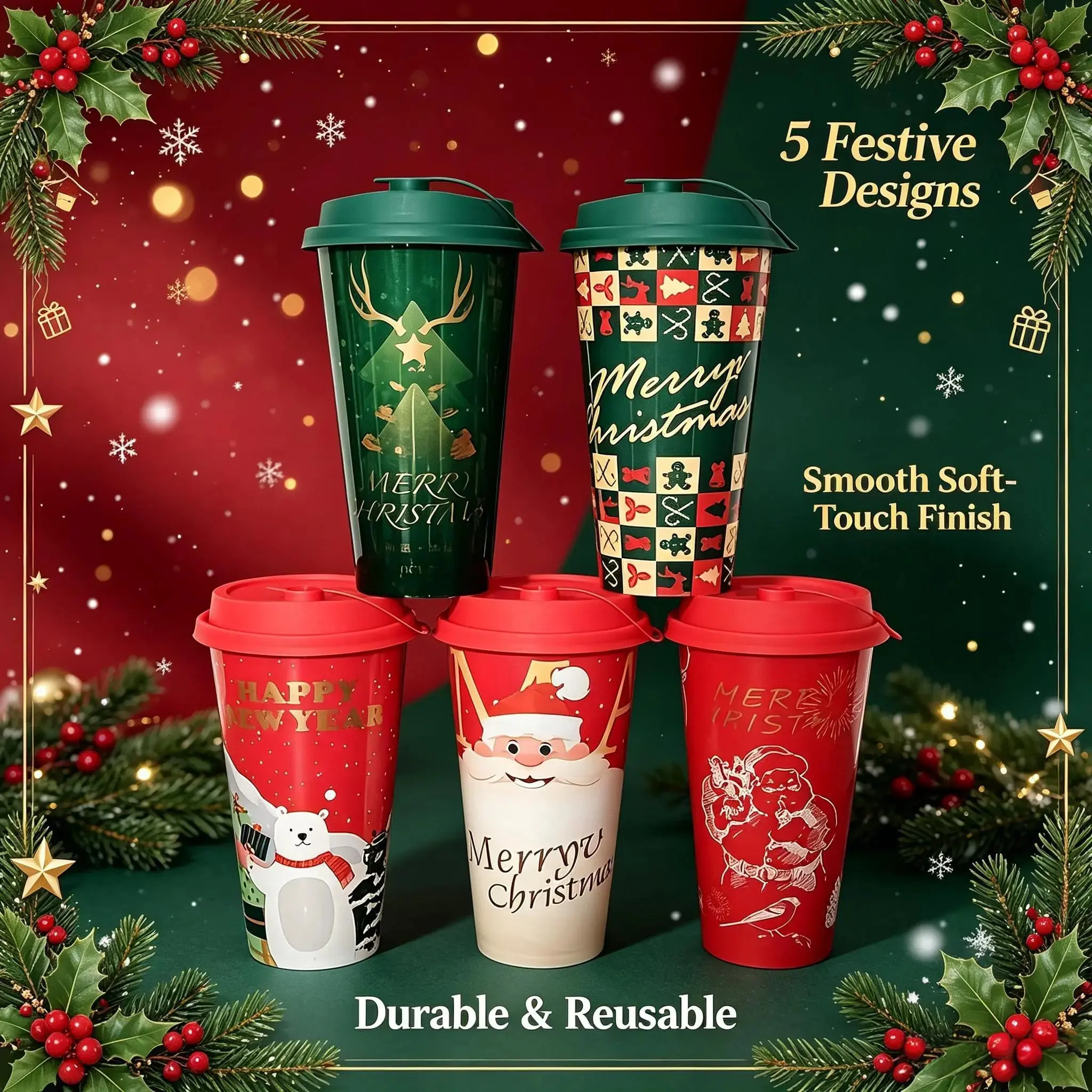20 Pcs Reusable Coffee Cups Set, 16oz Plastic Travel Mugs with Lids, Classic Style Gift for Women, Hot & Cold Drinks, Christmas Present