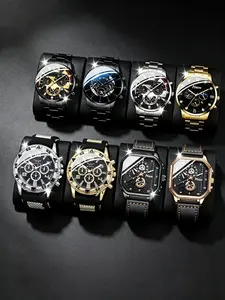 8pcs Men's Fashion Quartz Wristwatches Set, Multiple Styles, Daily Wear, Party, Business, Ideal Gift, Analog Face, Zinc Alloy Case, Button Cell Battery