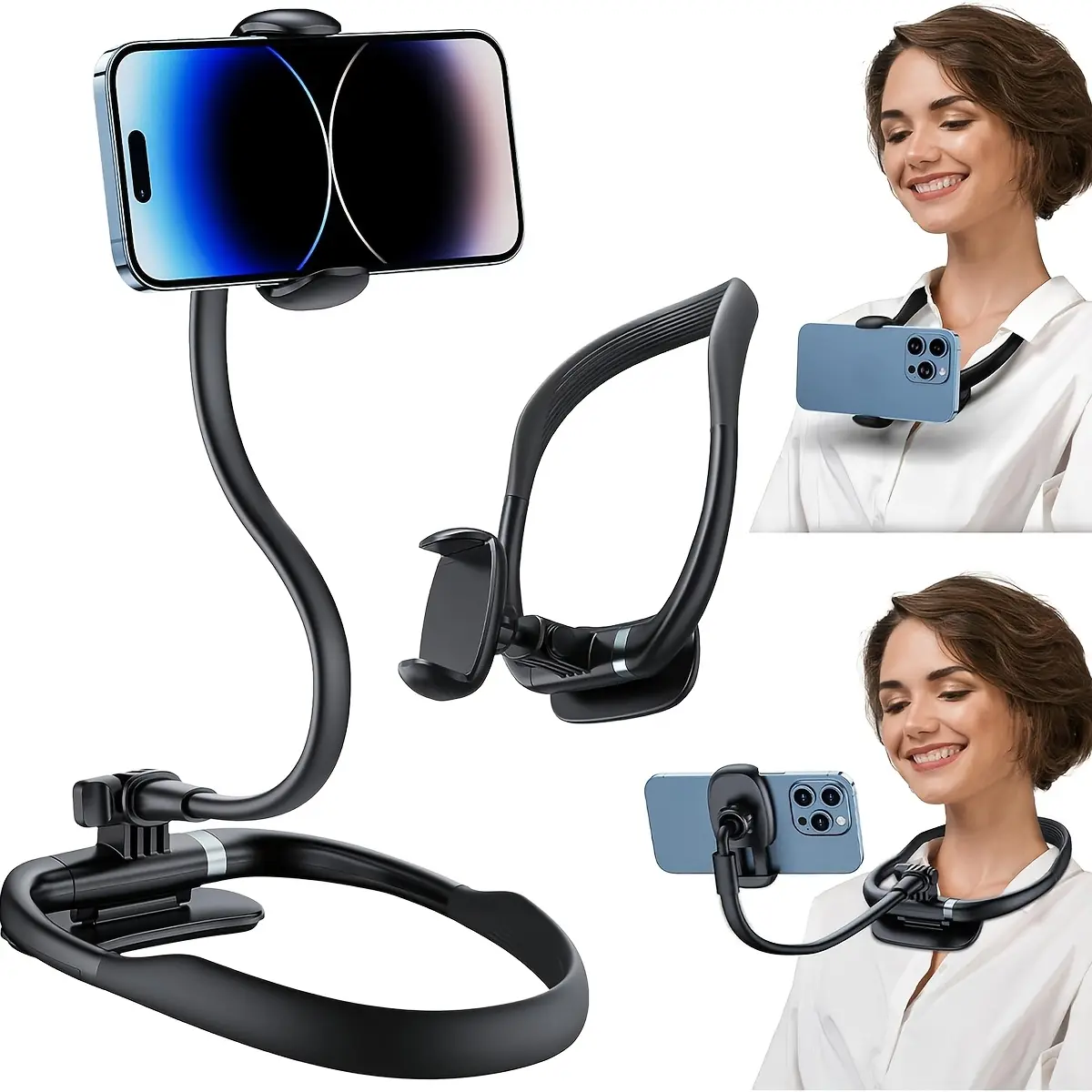 Silicone Goose Neck Phone Holder, Waterproof Strap Stand, Hands-Free, Suitable for Desk and Bed, Universal Smartphone Compatibility