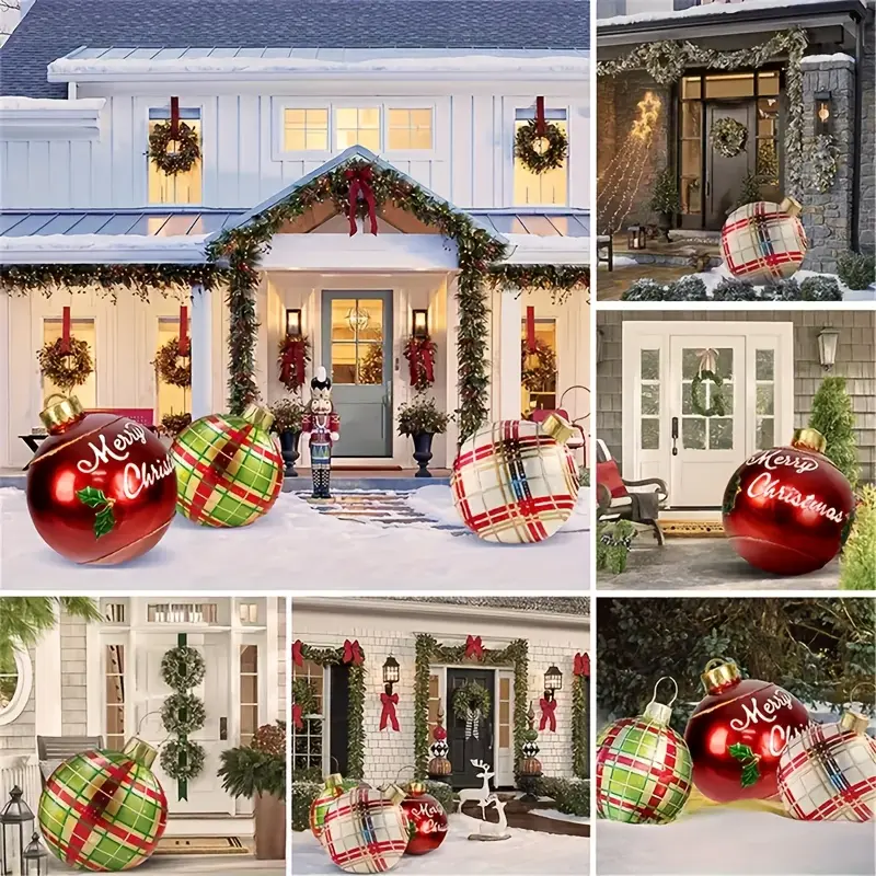 23.6-inch Large Christmas Ball, Outdoor Yard Christmas Party Supplies Decoration Oversized Christmas Ball, Oversized Inflatable Decorative Snow Globe for Yard, Luxury Retro Large Hanging Decorative Ball Ornament for Outdoors