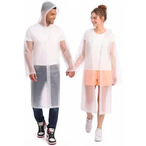 Rain Coats (2 Pack) - Waterproof Reusable Rain Ponchos with Hood and Snap Buttons - Lightweight, Durable - Raincoat for Men & Women - Clear Unisex Design