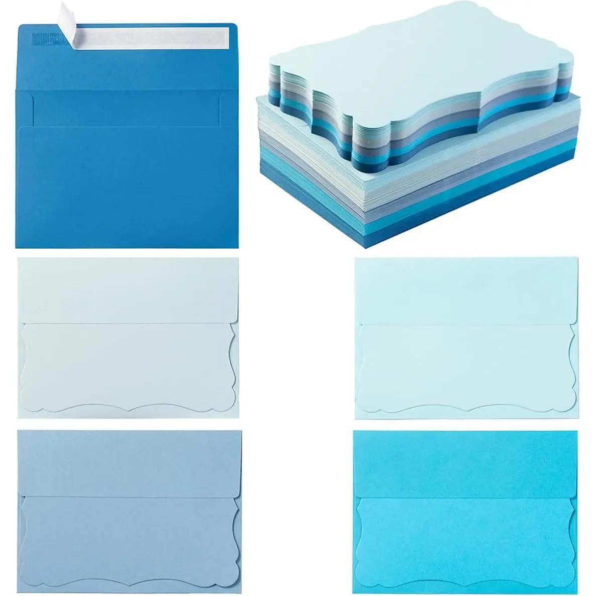 100 Pack A4 Envelopes with 4 x 6 Cards Blank, 5 Colors Blue | Self-Adhesive, Colorful Business Envelopes, Invitations Cards Envelopes