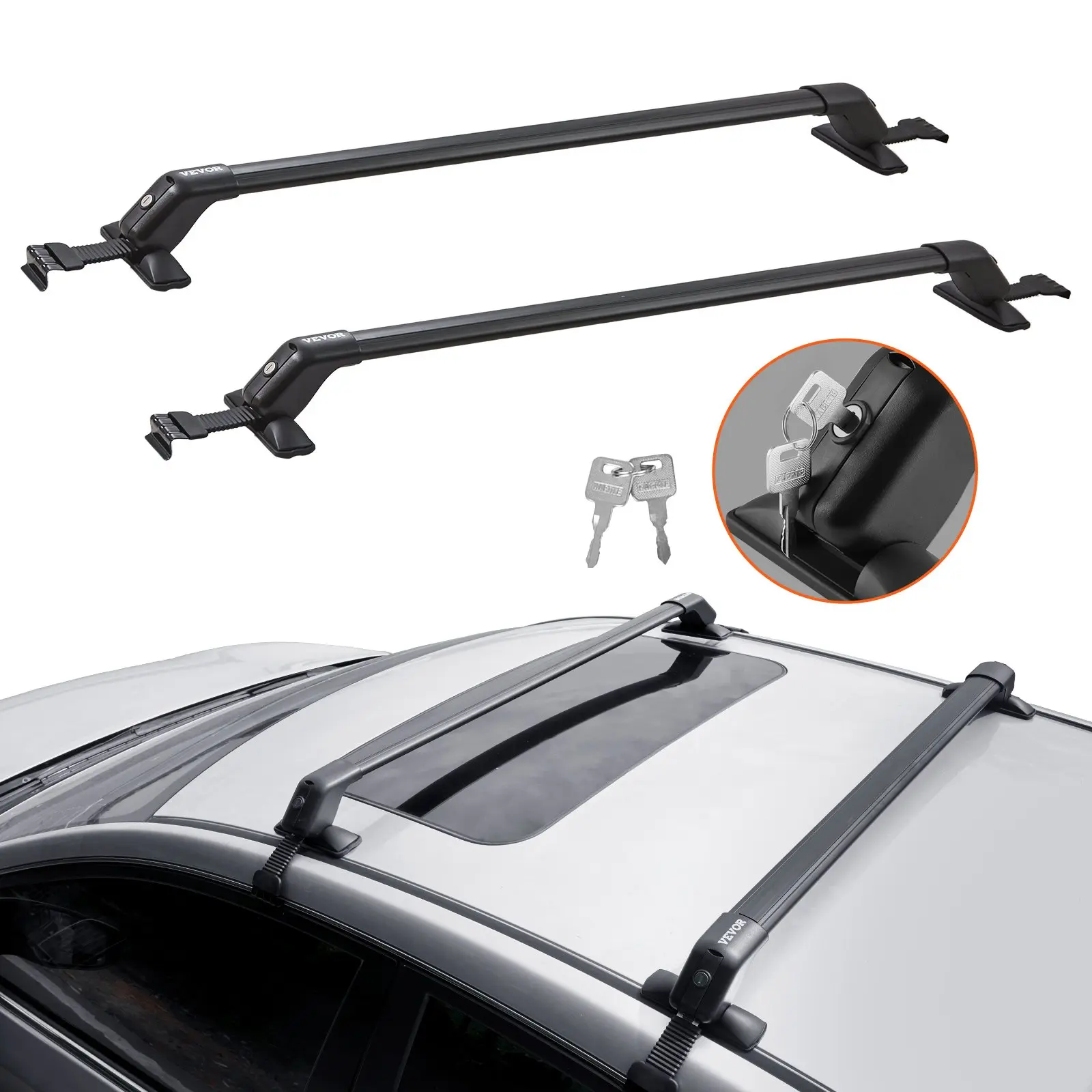 【DealsForYouDays】VEVOR Roof Rack Cross Bars, Aluminum Roof Rack Crossbars, Fit Roof without Side Rail, 155 lbs Load Capacity, Adjustable Bare Roof Crossbars with Locks, for SUVs, Sedans, and Vans